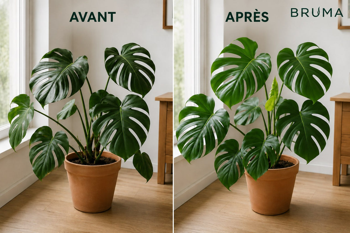 Monstera d'intérieur, avant et après BRUMA