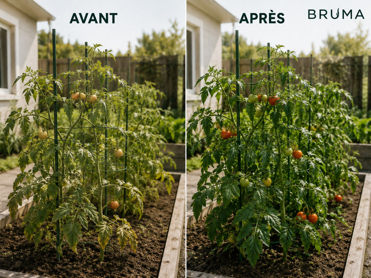 Tomates au potager, avant et après BRUMA