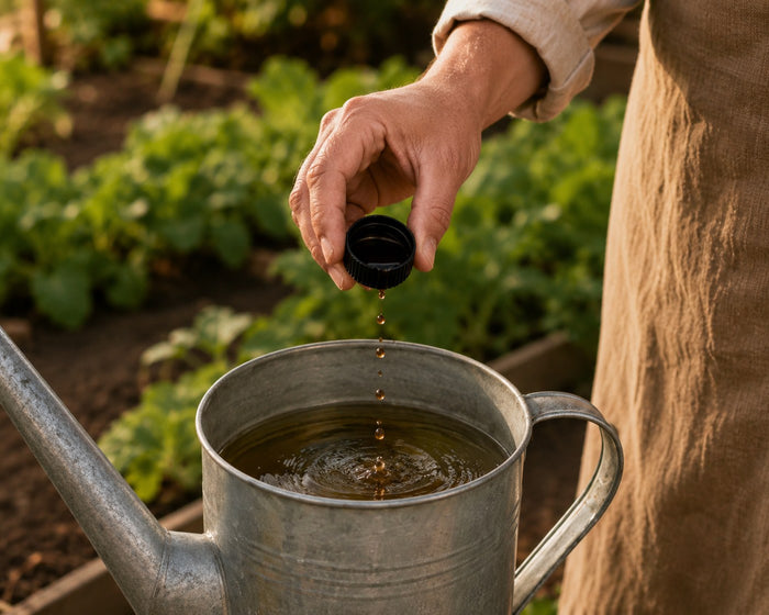 Diluer Bruma dans l'eau de l'arrosoir au potager